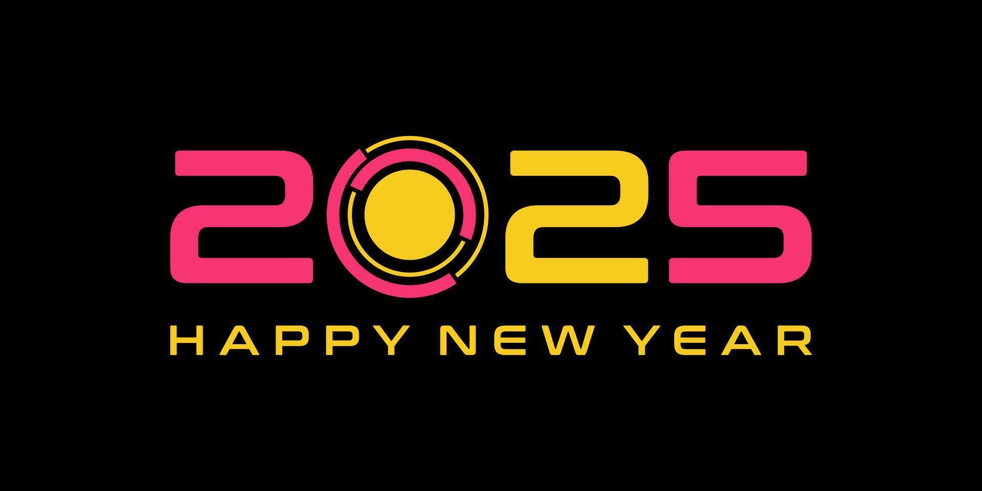 Happy New Year 2025 Background Design. New Year 2025 Design Template with colorful digital technology concept vector