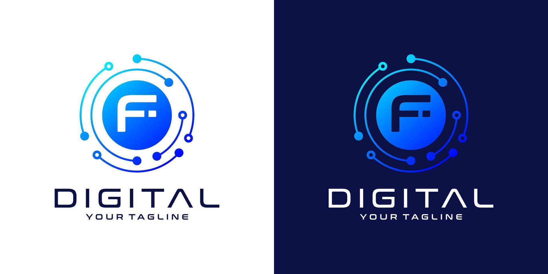 Letter F logo design template, Abstract point connection technology, digital, data and circle circuit technology vector