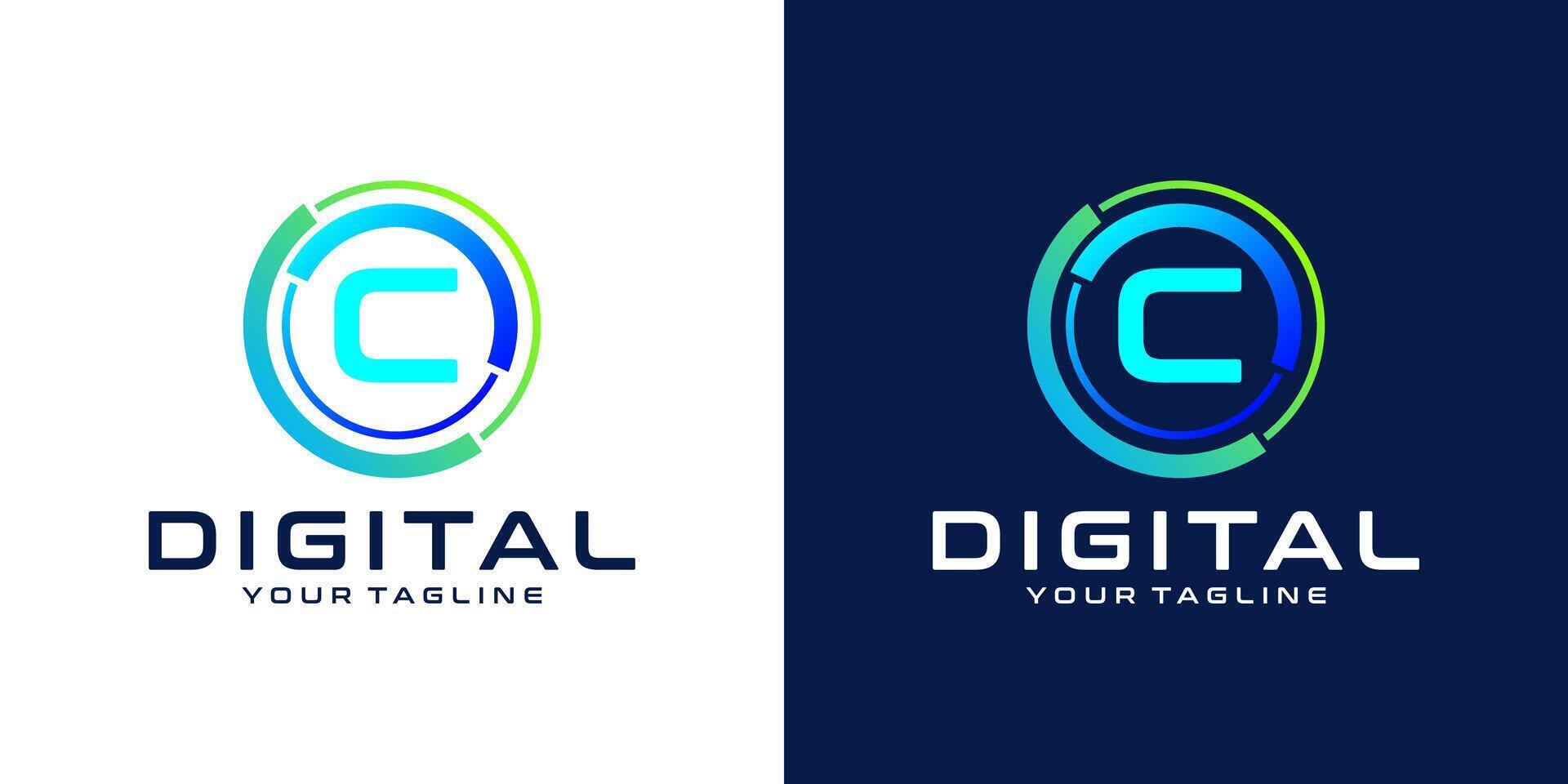 letter C logo design template technology, modern circle logo digital, technology, connection, data, media, circle line vector