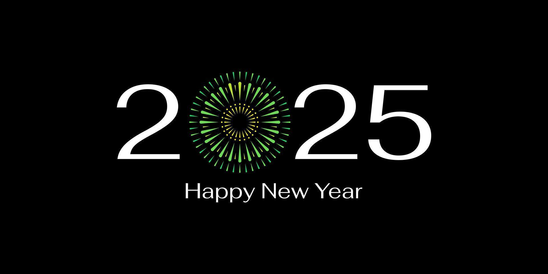 2025 new year logo design with green fireworks, 2025 calendar vector