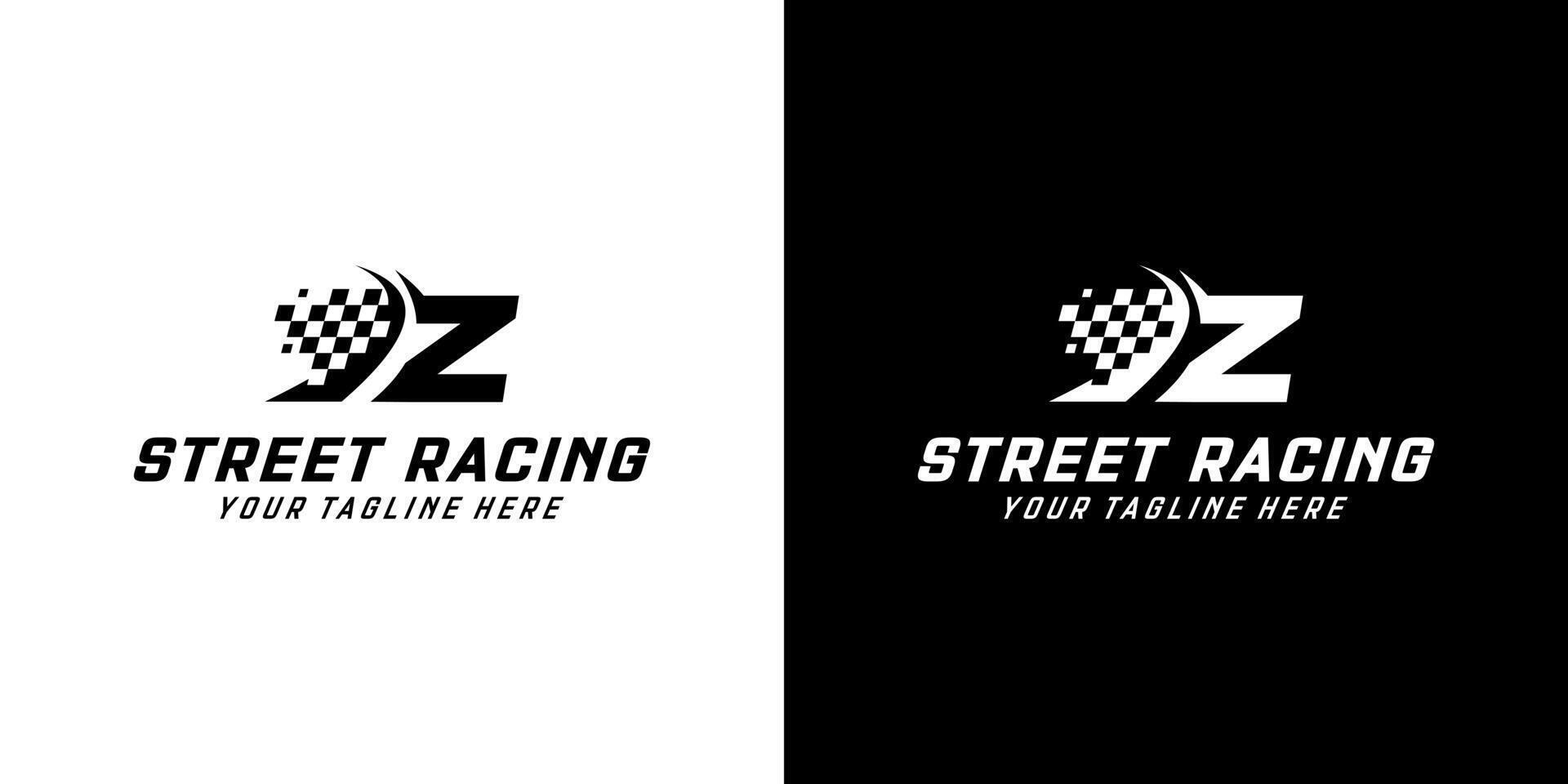 Letter Z with Racing flag icon on black and white background, racing,automotive,road logo vector