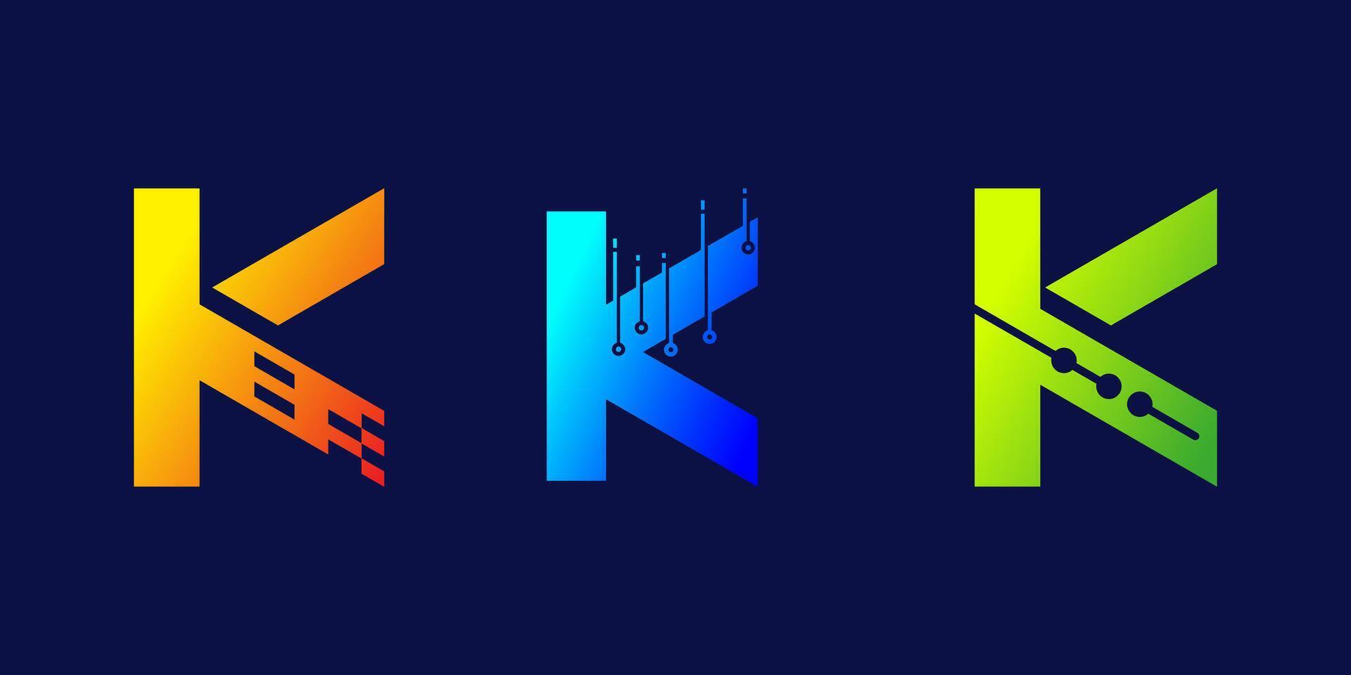 letter K technology logo design for business, digital, technology, media, data vector