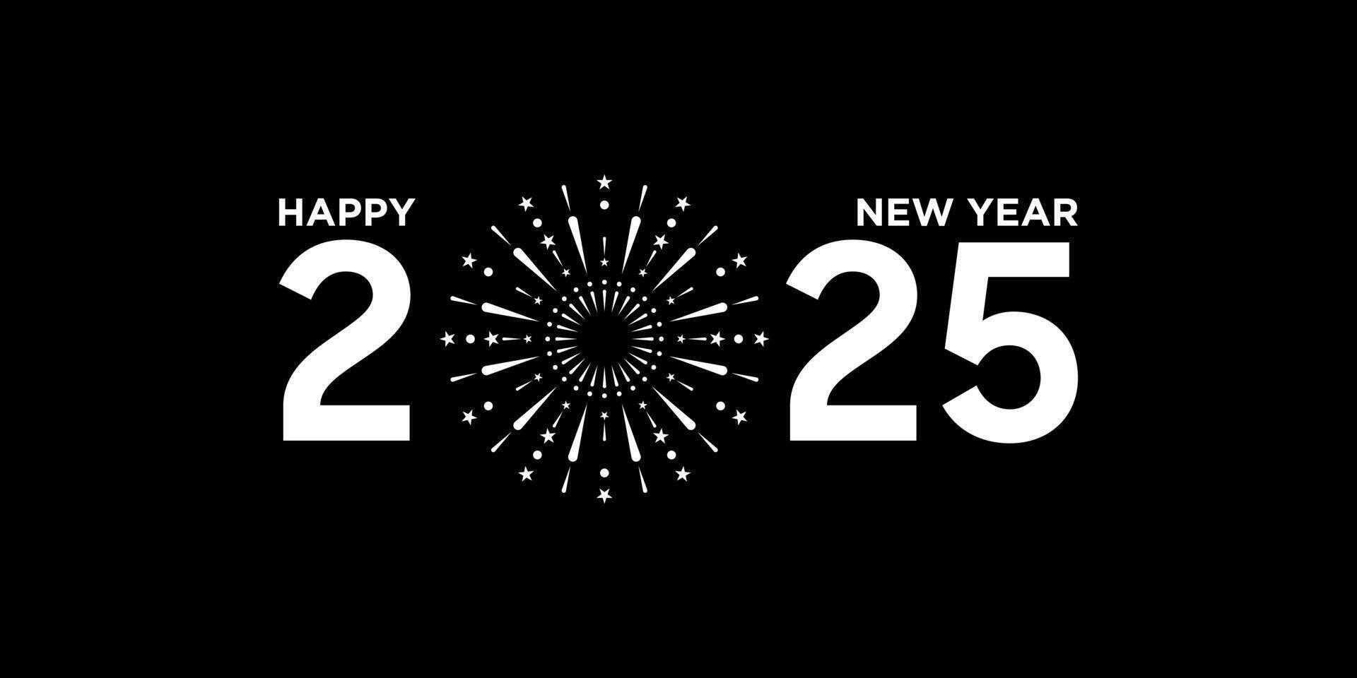 happy new year 2025 design, with white fireworks black background, 2025