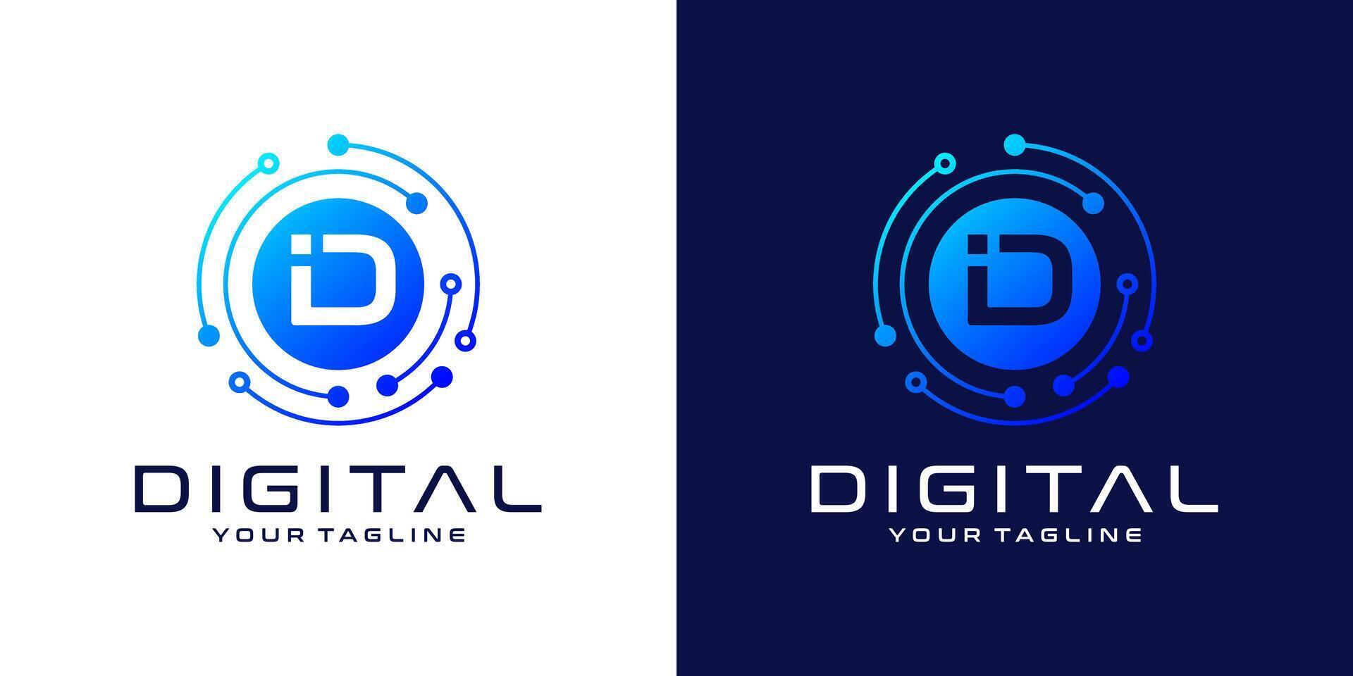 Letter D logo design template, Abstract point connection technology, digital, data and circle circuit technology vector