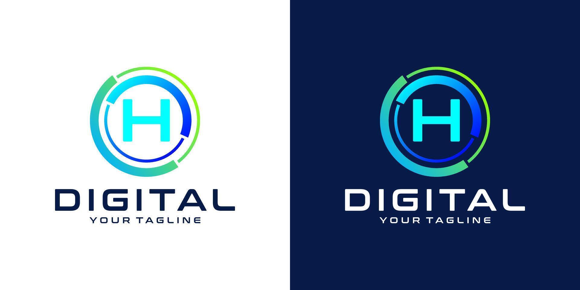 letter H logo design template technology, modern circle logo digital, technology, connection, data, media, circle line vector