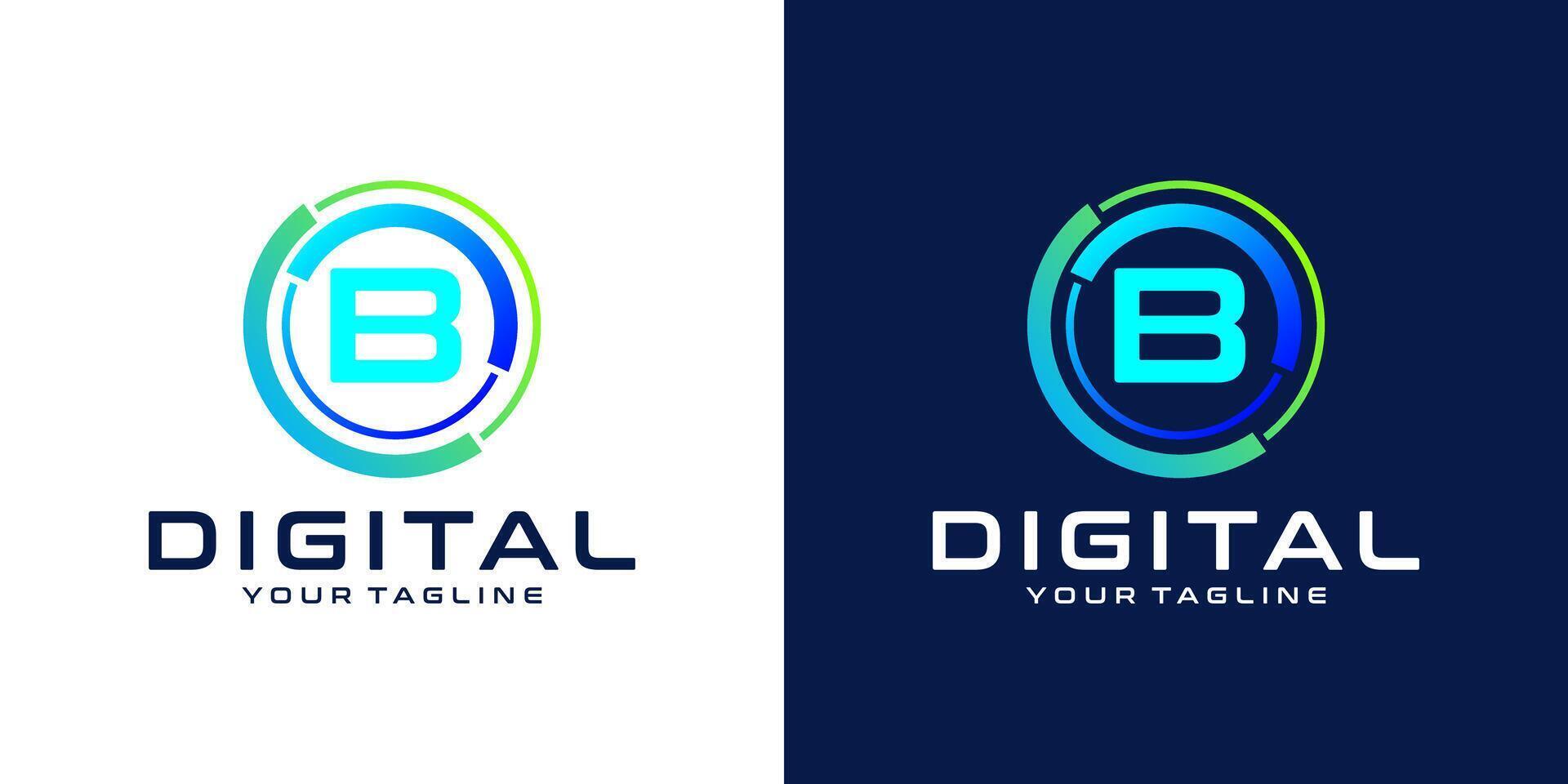letter B logo design template technology, modern circle logo digital, technology, connection, data, media, circle line vector