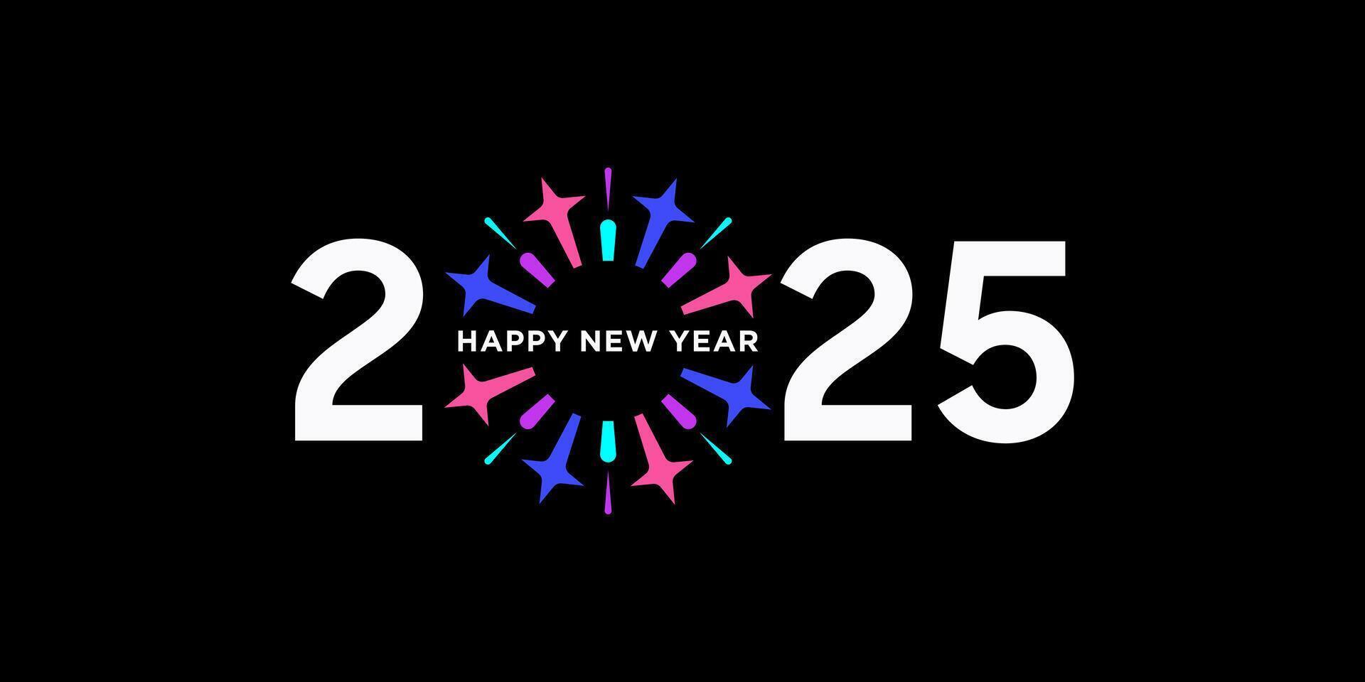2025 new year logo design with colorful, fireworks, 2025 calendar