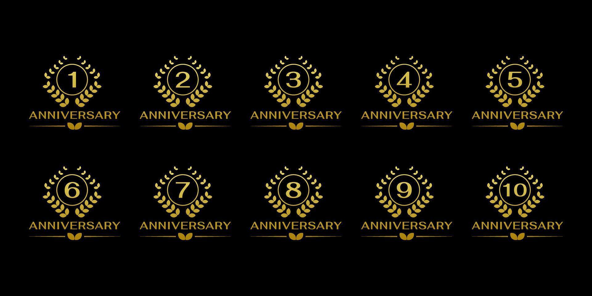 Collection of Anniversary Number Logo Designs for Years 1 to 10 years vector