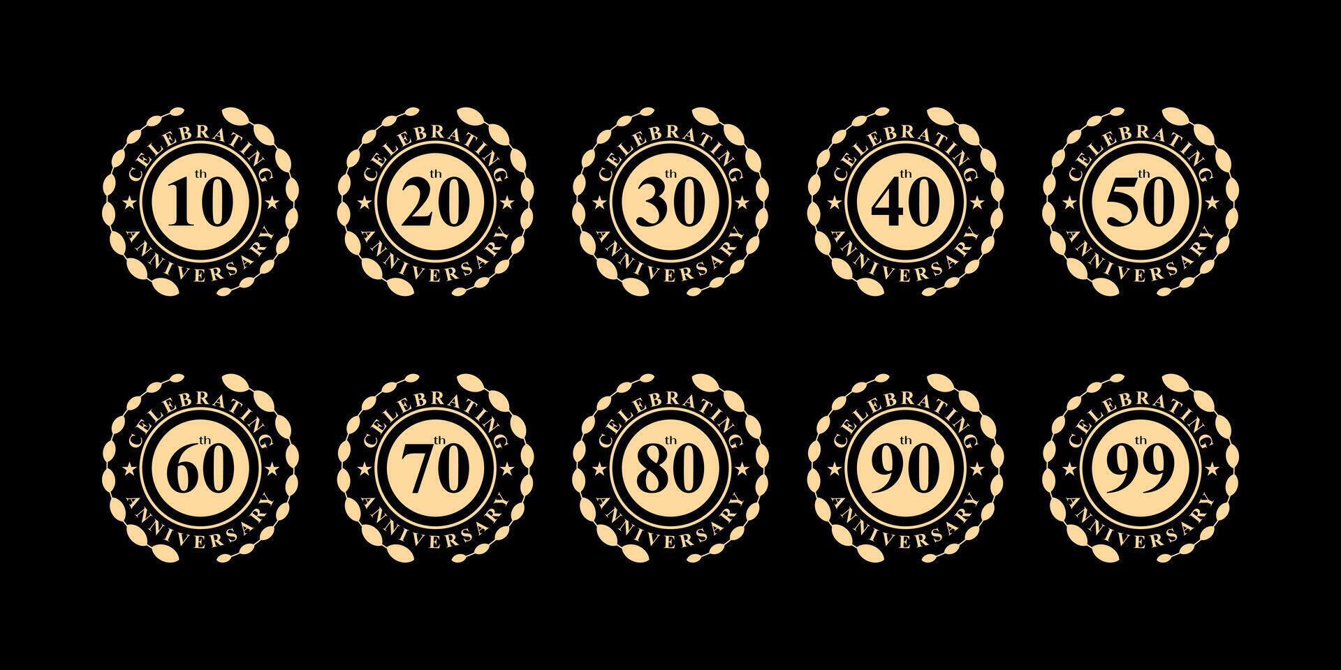 collection of anniversary logos from 10 years to 100 years with circles vector