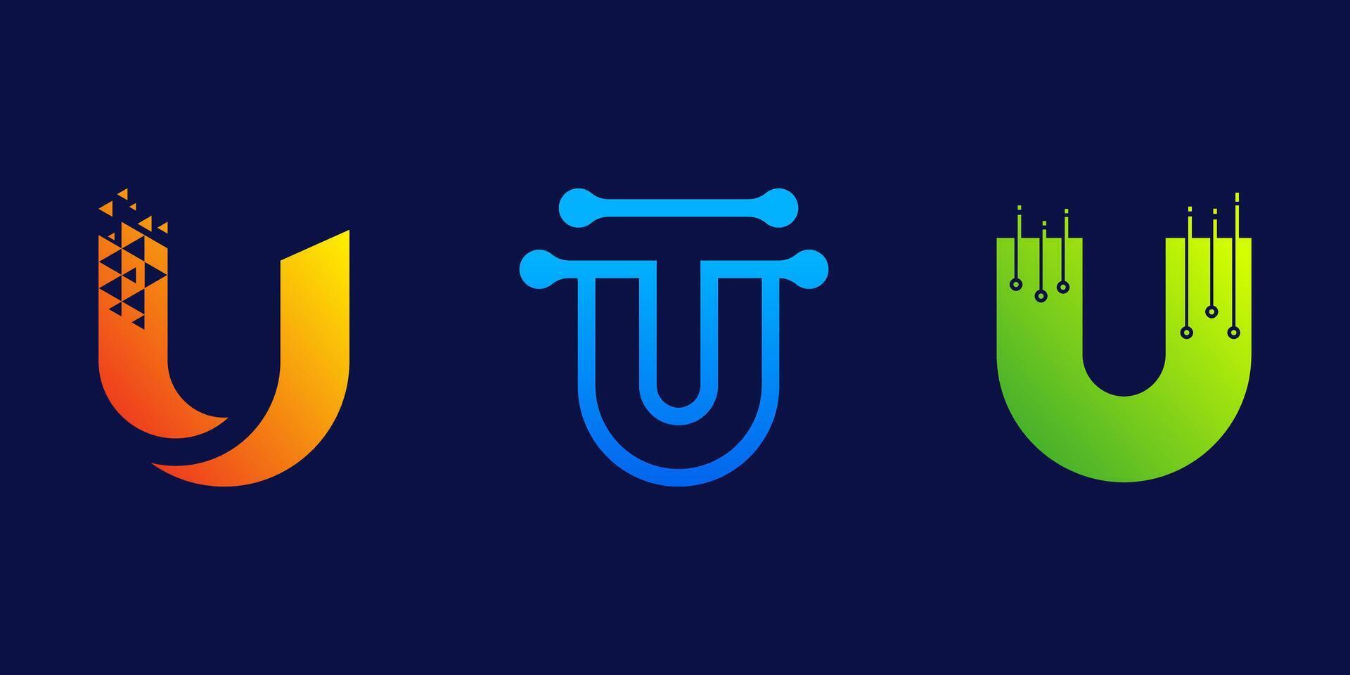 letter U technology logo design for business, digital, technology, media, data vector