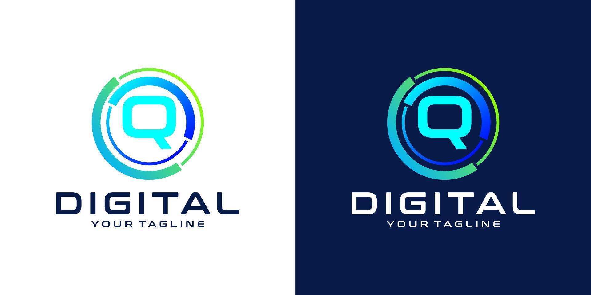 letter Q logo design template technology, modern circle logo digital, technology, connection, data, media, circle line vector