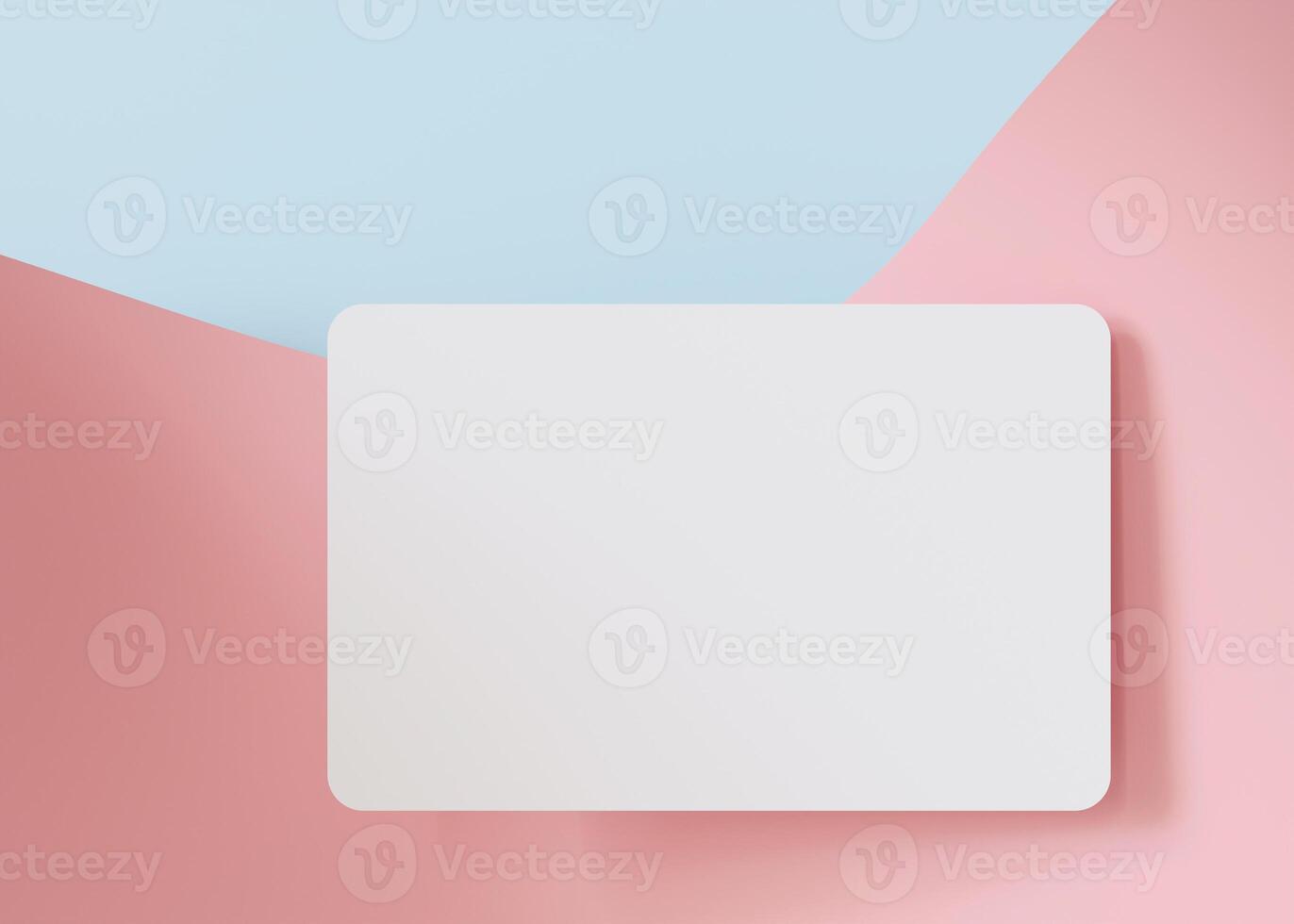 Clean white business card mockup on pastel pink and blue background, perfect for a fresh and modern brand representation. European size, 3,25 x 2,17 inch. Visiting, name card. Rounded corners. 3D. photo