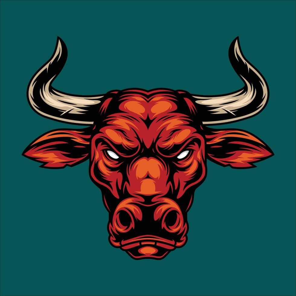 an angry bull head on a green background vector