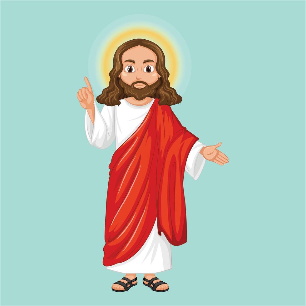 jesus christ in a red robe and white shirt vector