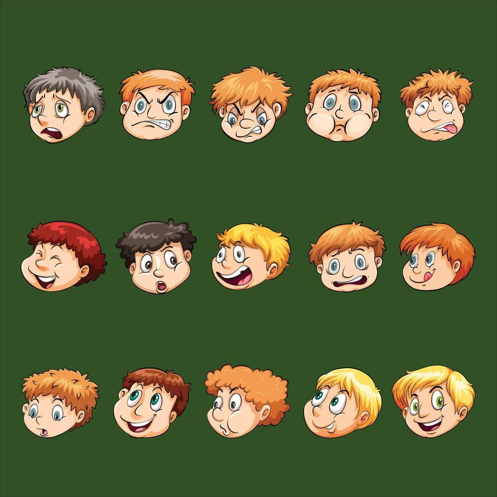 cartoon boy faces with different expressions vector