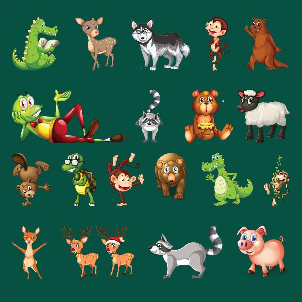 cartoon animals set with different animals vector