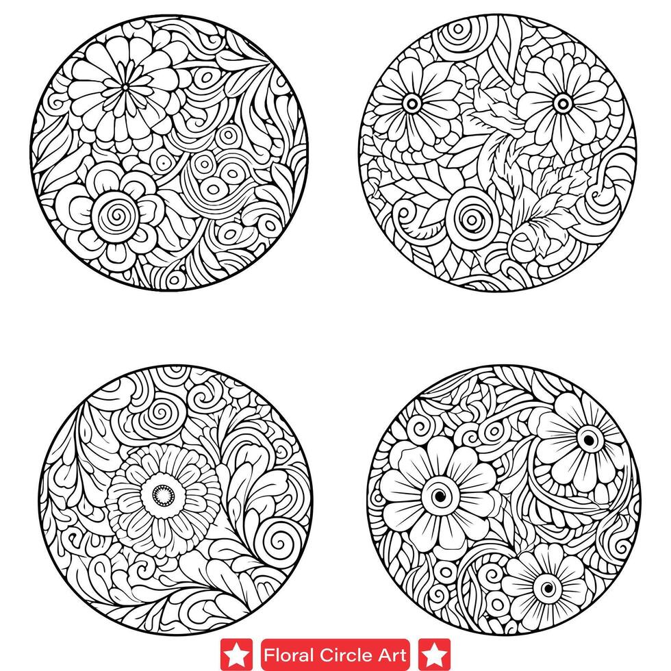 ai generado caprichoso floral círculos vector conjunto intrincado pétalos formando hermosa simétrico patrones