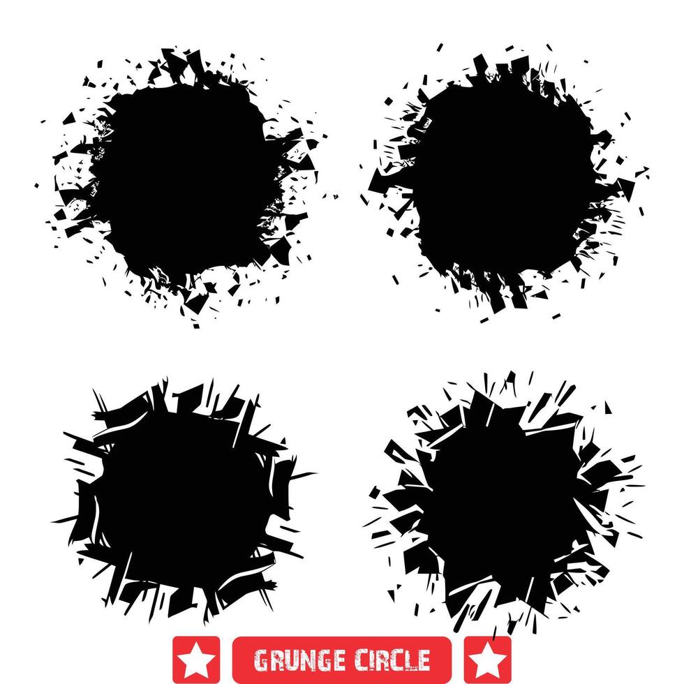 Weathered Grunge Circles Vector Bundle  Vintage Circular Shapes with Rough Texture for Artistic Flair