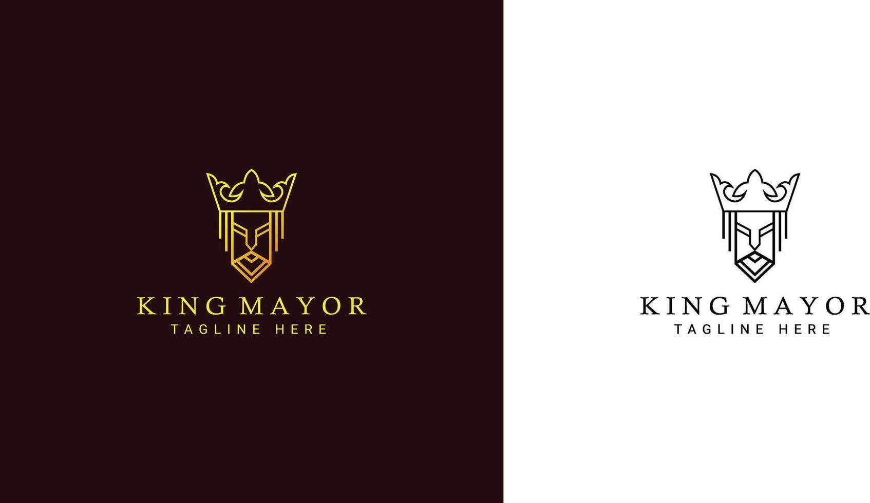 Minimalistic Old Greek King Crown and Mustache Face Logo Design in Elegant Vector Line Art Style