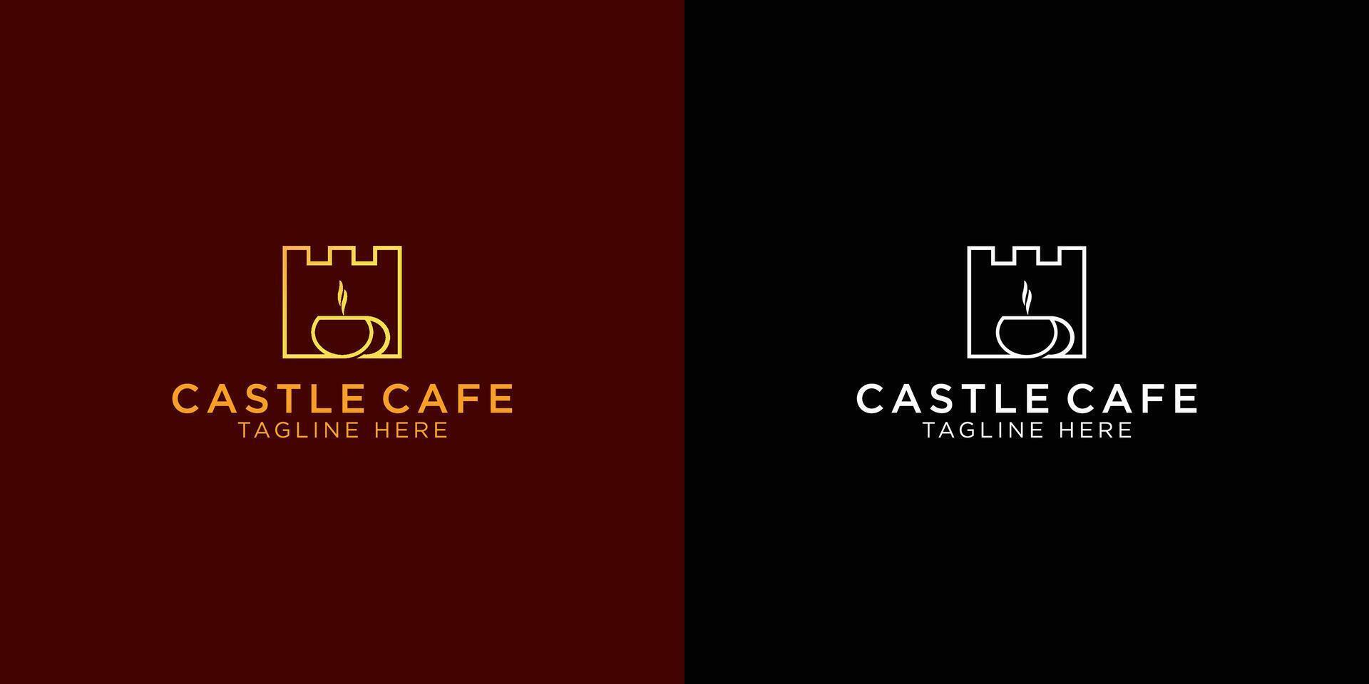 Castle Cafe Minimal Line Art Style Logo Design Template, Vector Illustration