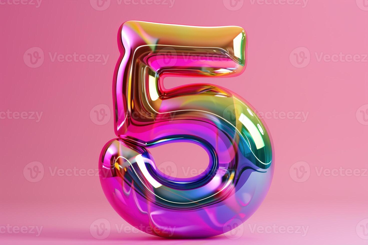 AI generated Colorful, rainbow number five. Holographic gradient. Symbol 5. Invitation for a fifth birthday party, business anniversary, or any event celebrating a fifth milestone. Iridescent color photo