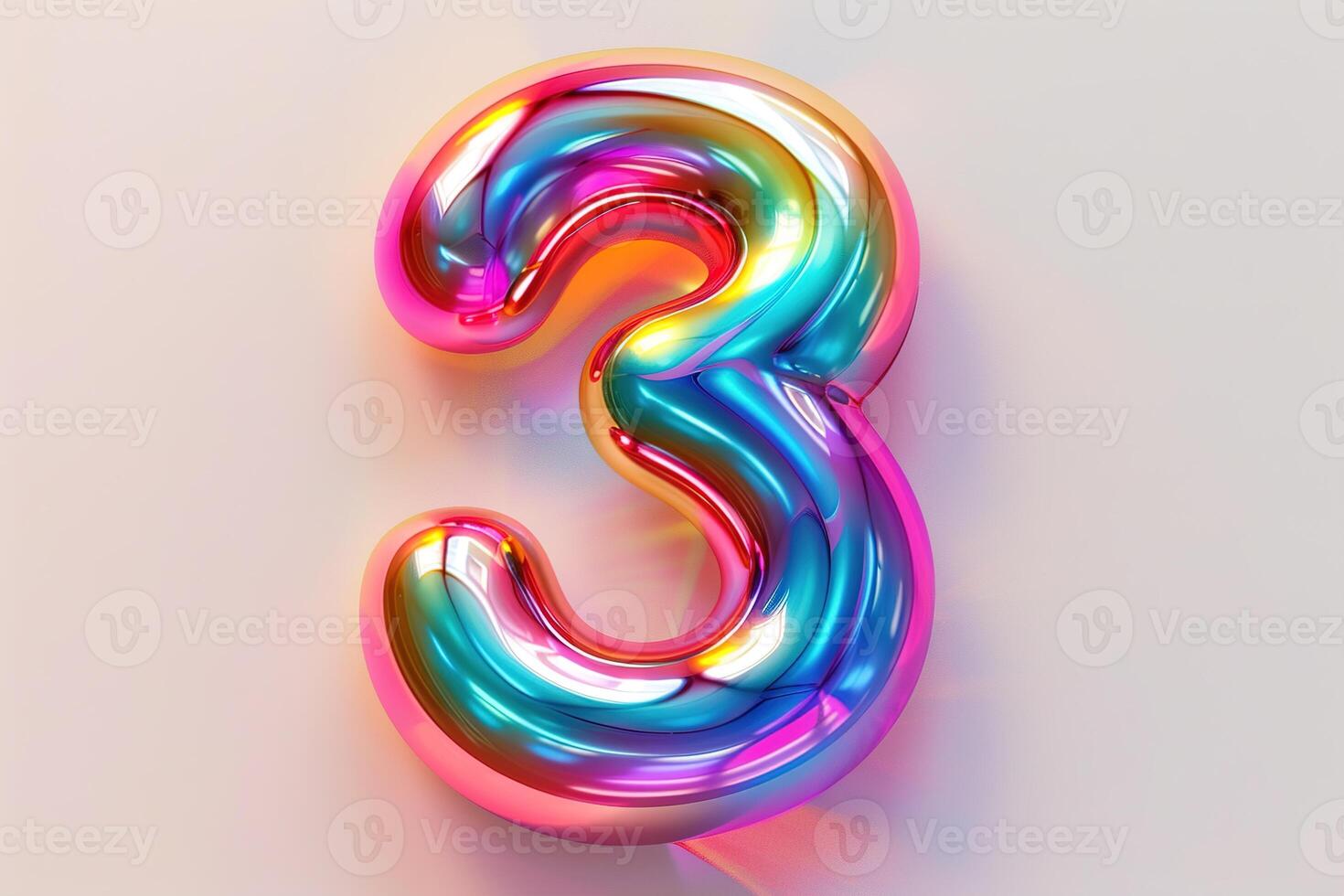 AI generated Colorful, rainbow number three. Holographic gradient. Symbol 3. Invitation for third birthday party, business anniversary, or any event celebrating a third milestone. Iridescent color. photo