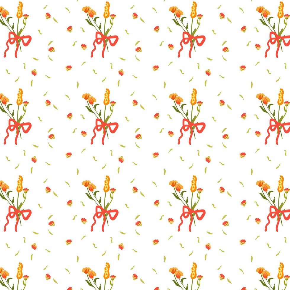 Seamless pattern with wild flowers. Summer floral background in retro style. Bright backdrop for wallpaper and fabric with a bouquet. Suitable for cards, backgrounds and invitations. For bed linen vector