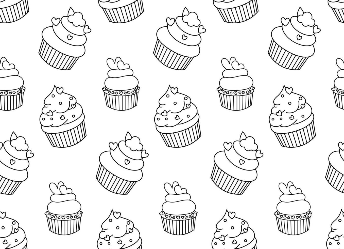 Cupcakes seamless pattern. Desserts and sweets in doodle style vector