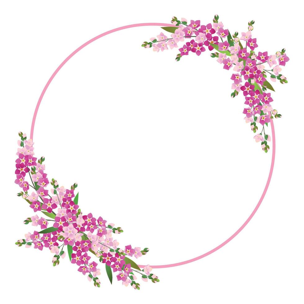 vector redondo marco con rosado nomeolvides. delicado primavera flores y un blanco antecedentes. modelo para Boda invitación o Felicidades en de la madre día.
