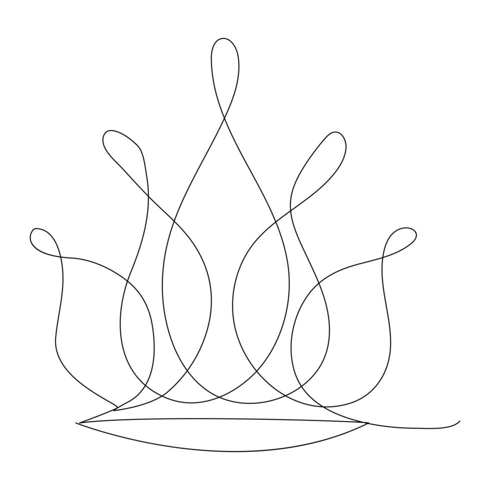 Continuous one line art drawing crown design and outline vector minimalism style