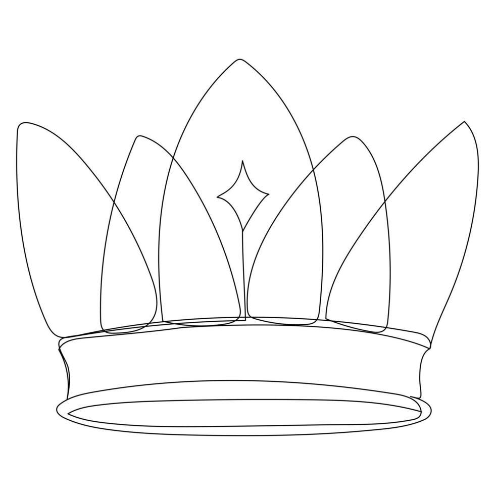 Continuous one line art drawing crown design and outline vector minimalism style