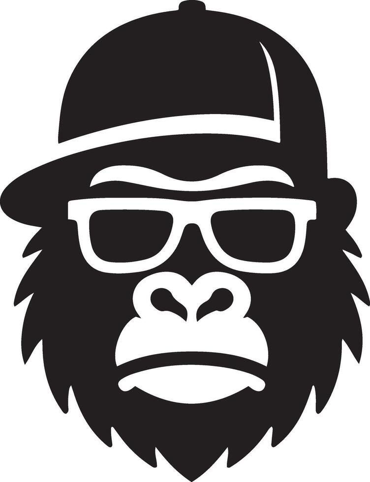 Funny gorilla in sunglasses and a cap. Gorilla funny face on white background. Cool gorilla icon. vector