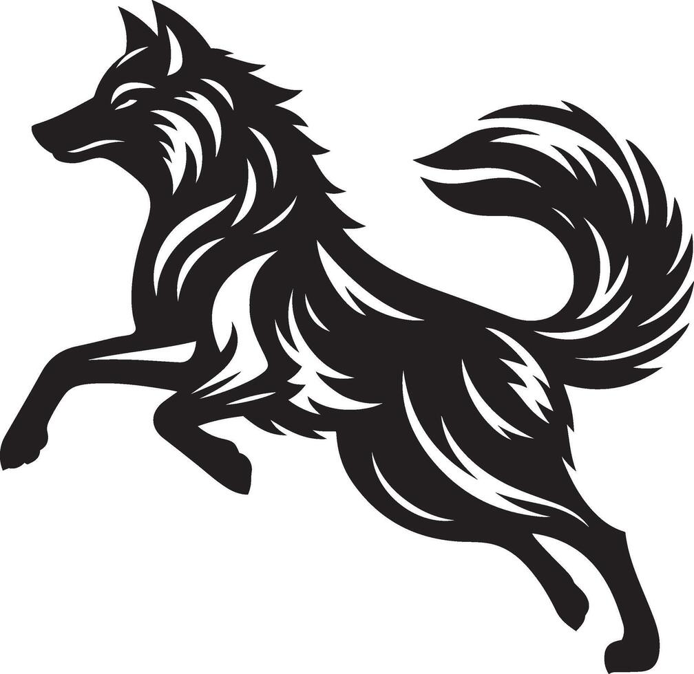 Jumping Wolf vector illustration isolated on white background. Howling and standing animals.