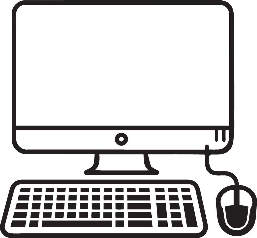 Desktop computer with keyboard and mouse vector icon on white background. Personal PC flat vector icon for apps and websites.