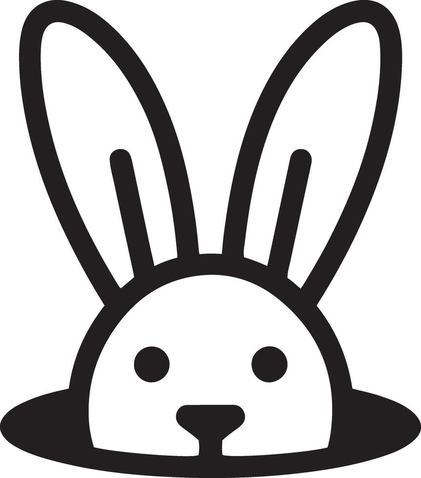 A cute bunny looks out of a hole. Rabbit for Easter design. Cartoon ears on a white background. Vector illustration of bunny rabbit logo line art style simple design black outline