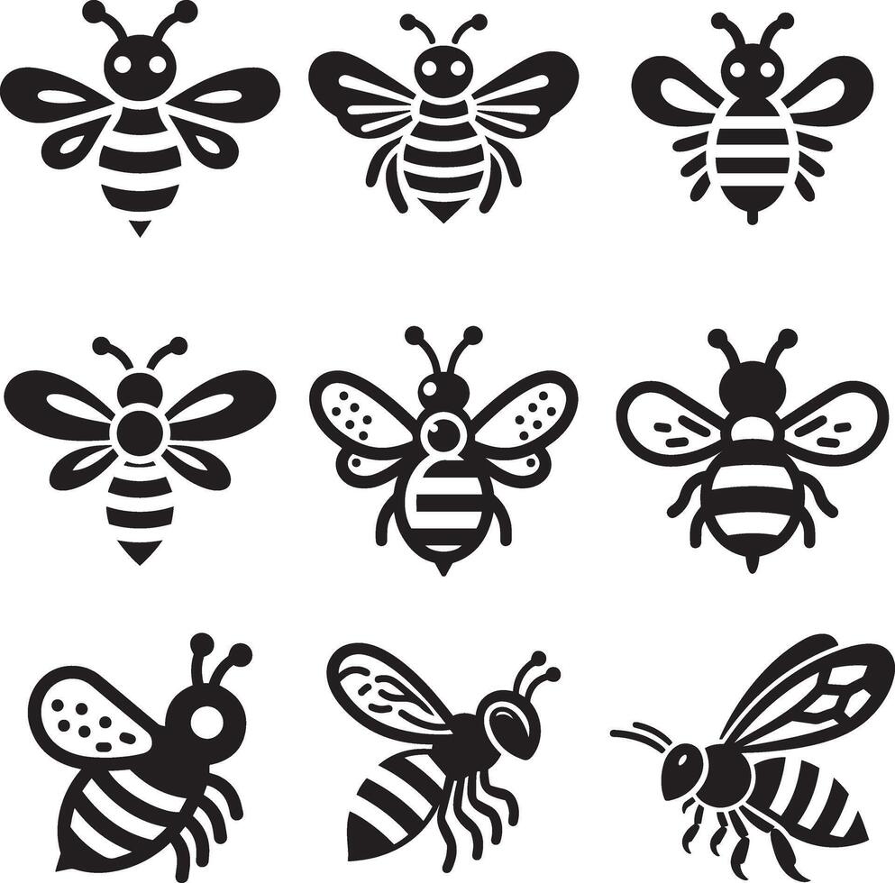 dibujos animados abeja volador vector ilustración icono conjunto en un blanco antecedentes.