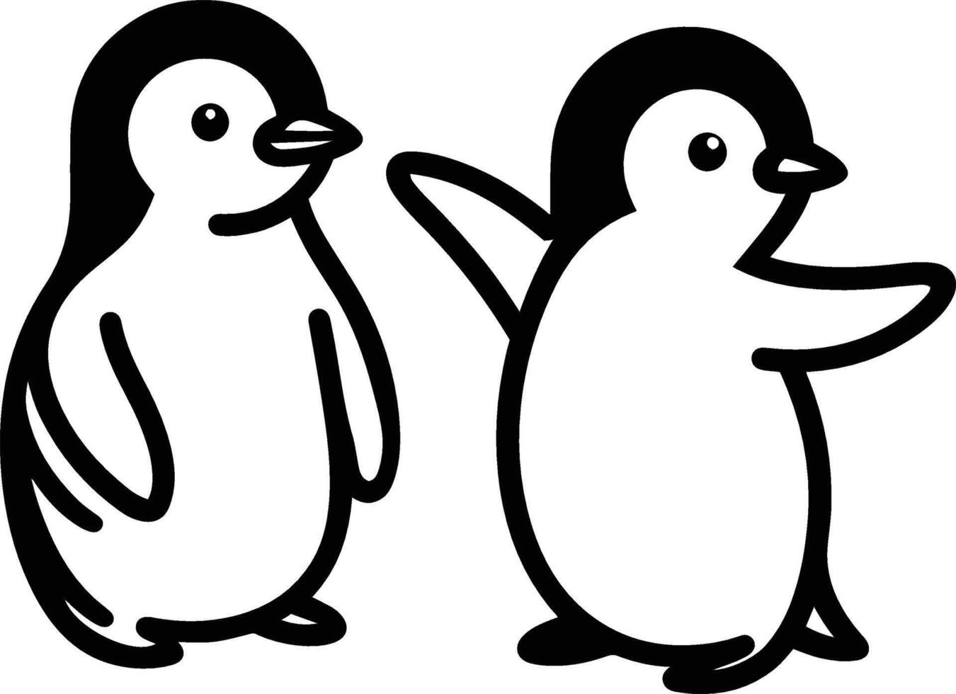 Two cute penguin vector icon line style. Two happy penguin icon illustration vector on white background.Cute cartoon penguins.