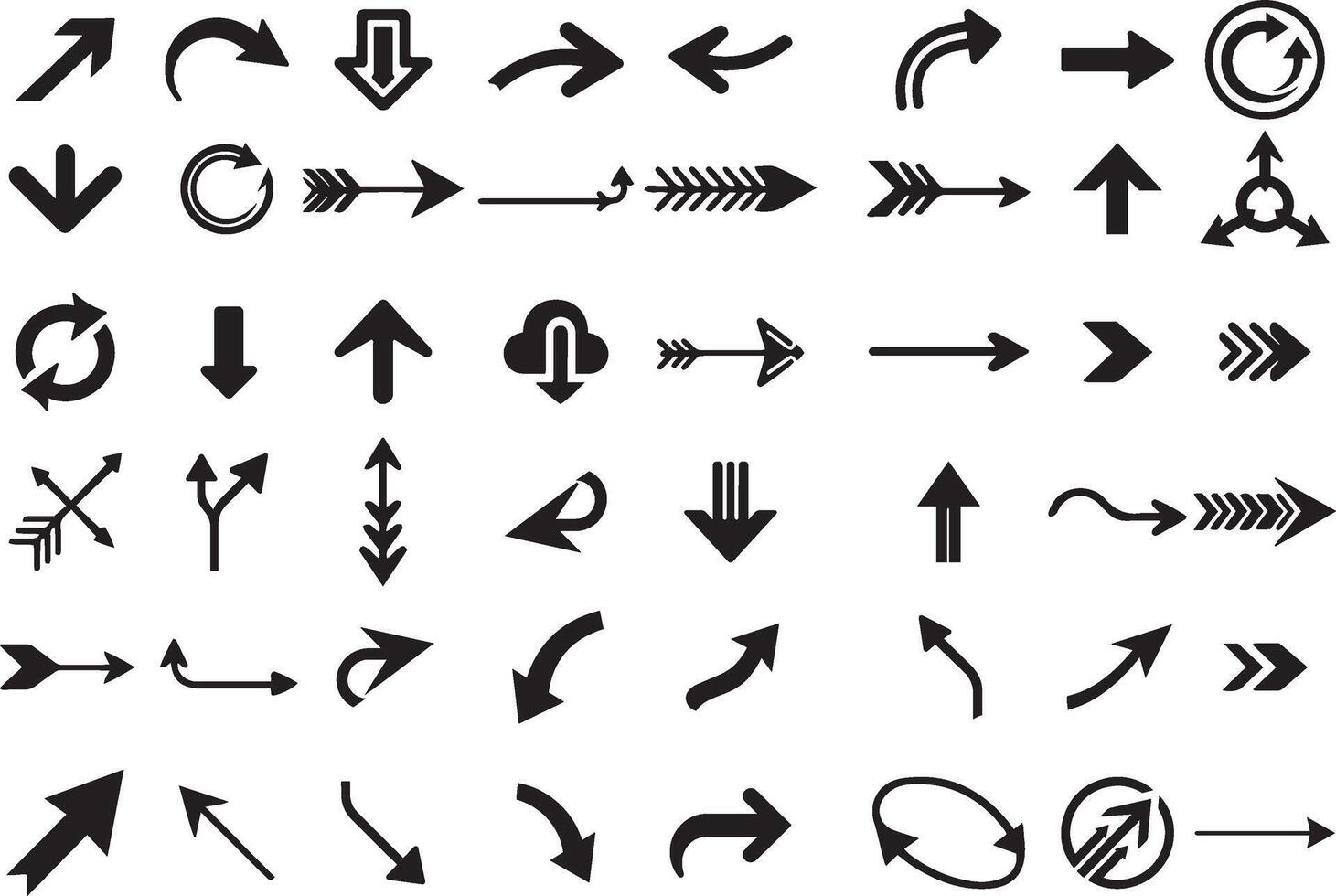 Black vector arrows vector icons set. Collection of different arrow symbols. Modern simple arrow sign.