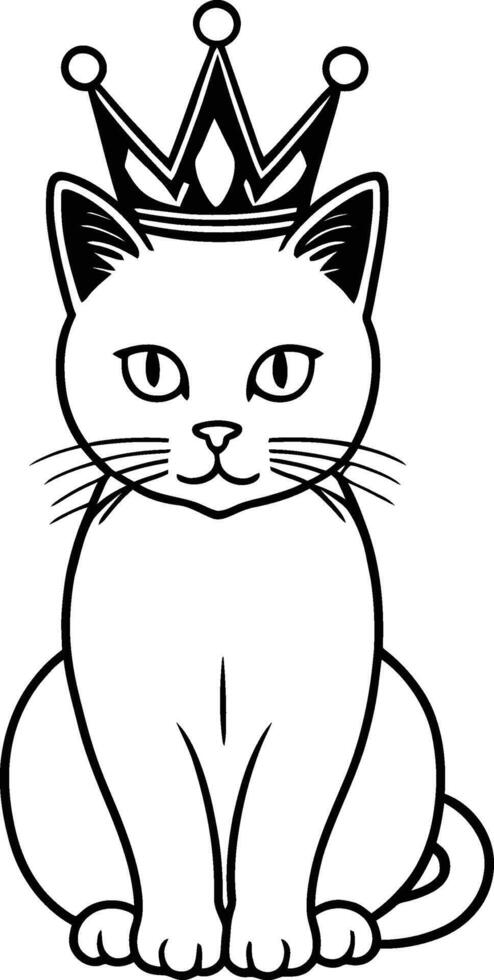 cat wearing crown, queen cat line art, white cat, royal cat, royalty, milk vector