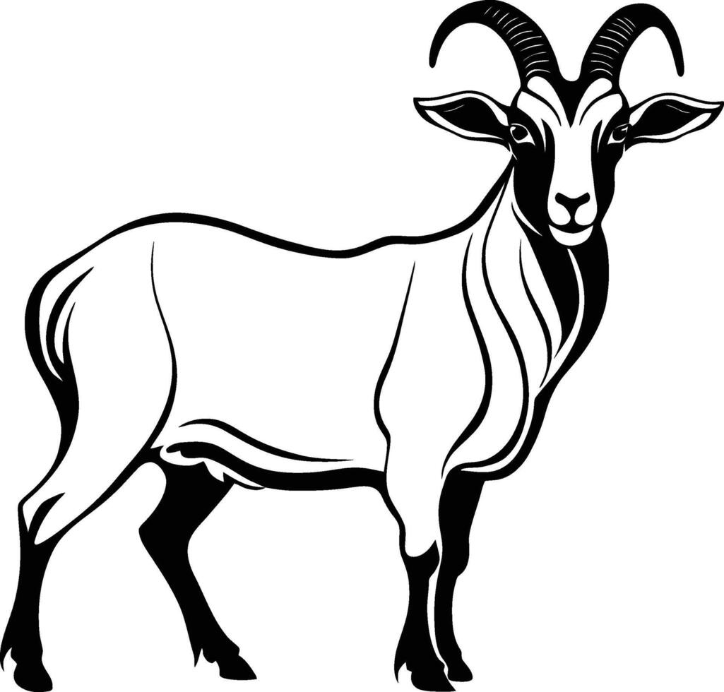 silhouette of a goat isolated on white, mutton meat, farm animal, milk, horns, cattle, herd, village vector