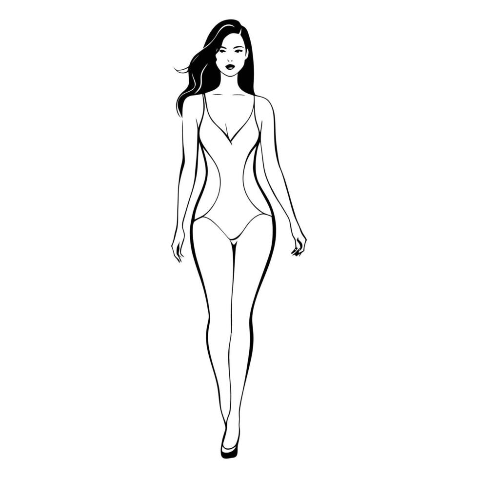 silhouette of a woman in a swimsuit, fashion girl, athlete woman, catwalk, swimming vector