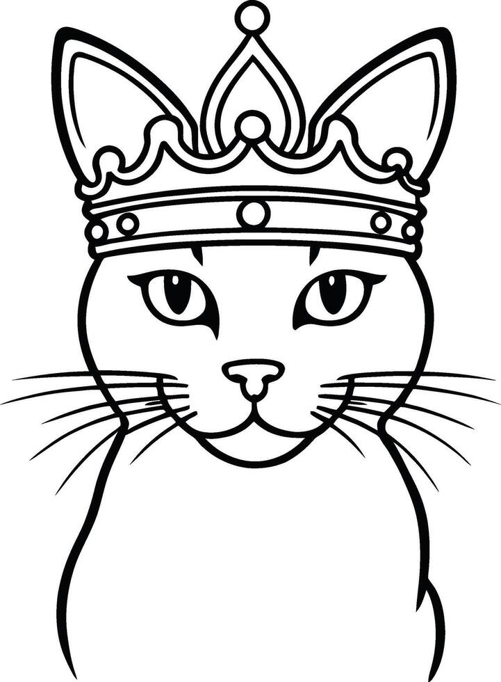 gato vistiendo corona, reina gato línea arte, blanco gato, real gato, realeza, Leche vector