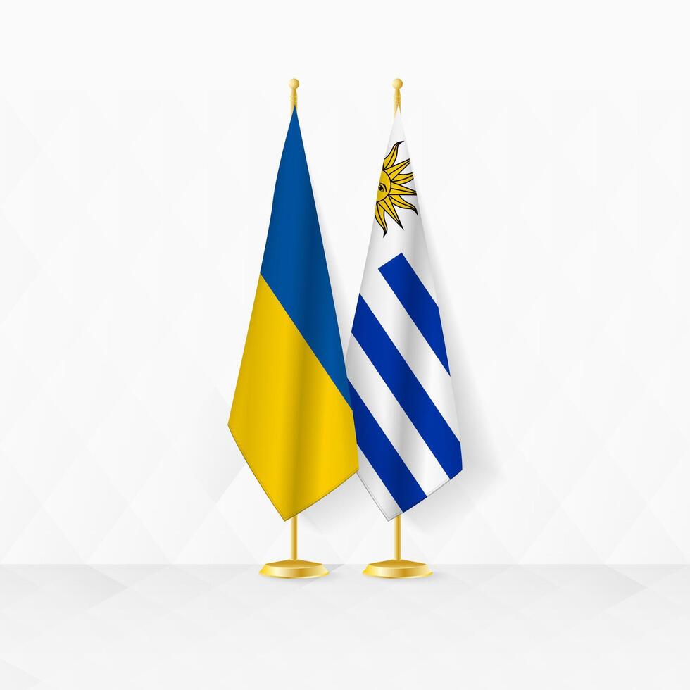 Ucrania y Uruguay banderas en bandera pararse, ilustración para diplomacia y otro reunión Entre Ucrania y Uruguay. vector