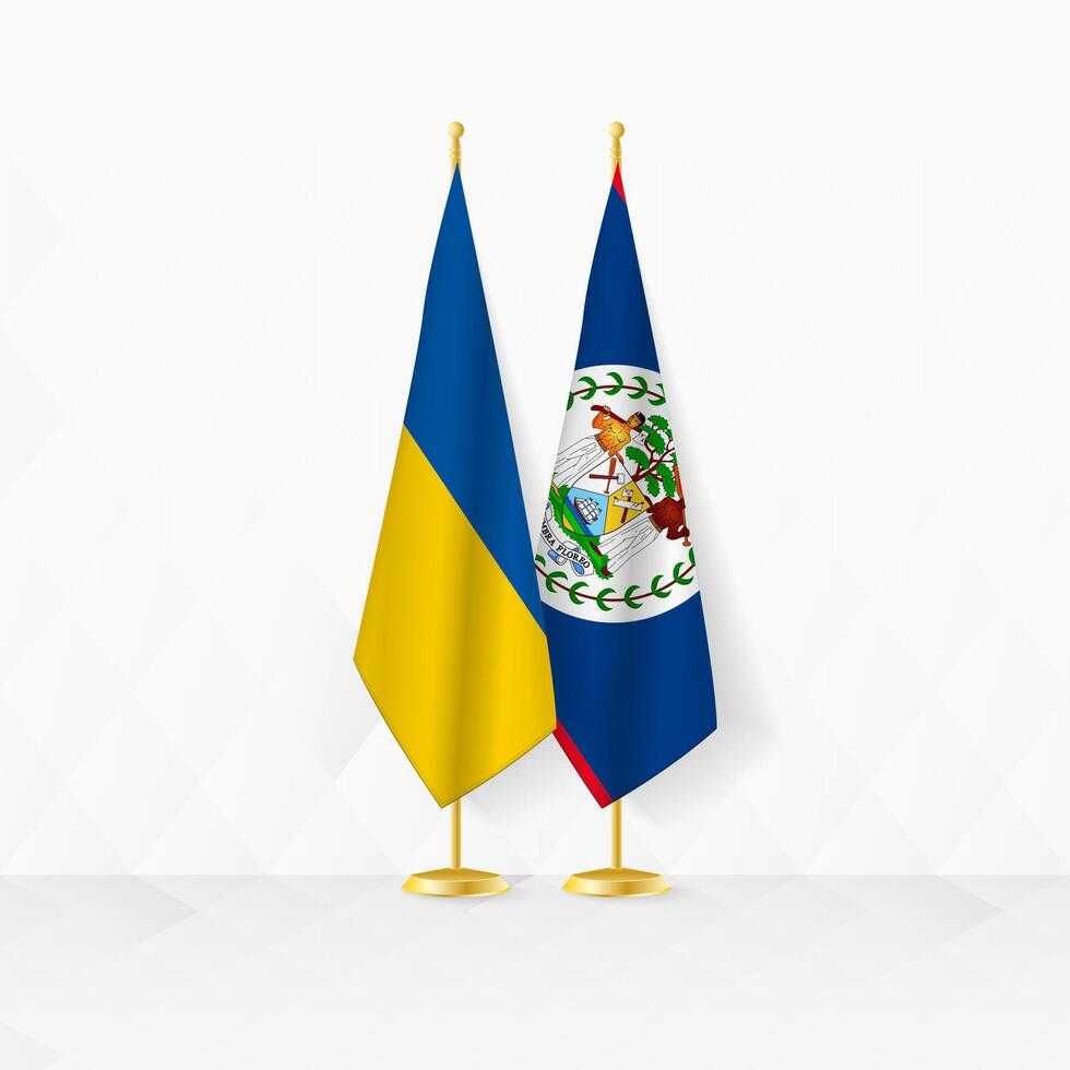 Ukraine and Belize flags on flag stand, illustration for diplomacy and other meeting between Ukraine and Belize. vector