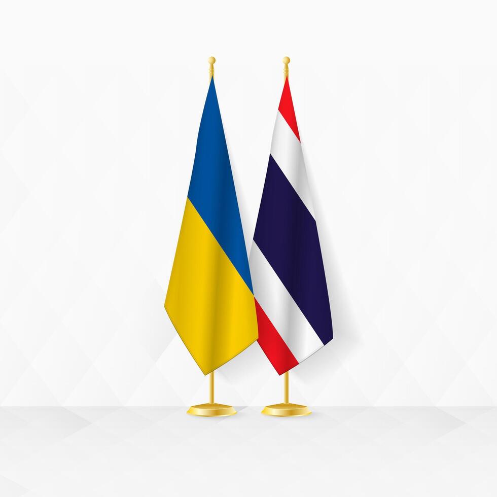 Ukraine and Thailand flags on flag stand, illustration for diplomacy and other meeting between Ukraine and Thailand. vector