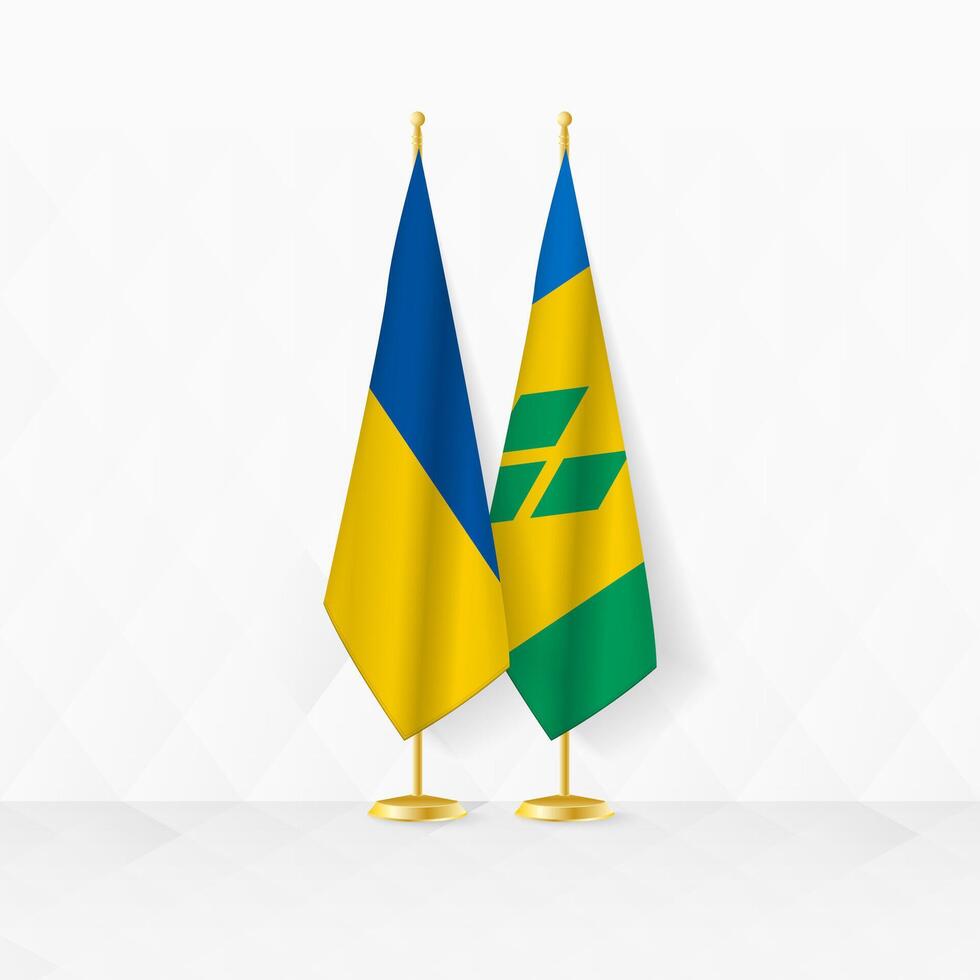 Ukraine and Saint Vincent and the Grenadines flags on flag stand, illustration for diplomacy and other meeting between Ukraine and Saint Vincent and the Grenadines. vector