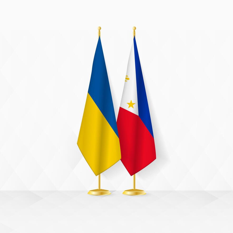 Ukraine and Philippines flags on flag stand, illustration for diplomacy and other meeting between Ukraine and Philippines. vector