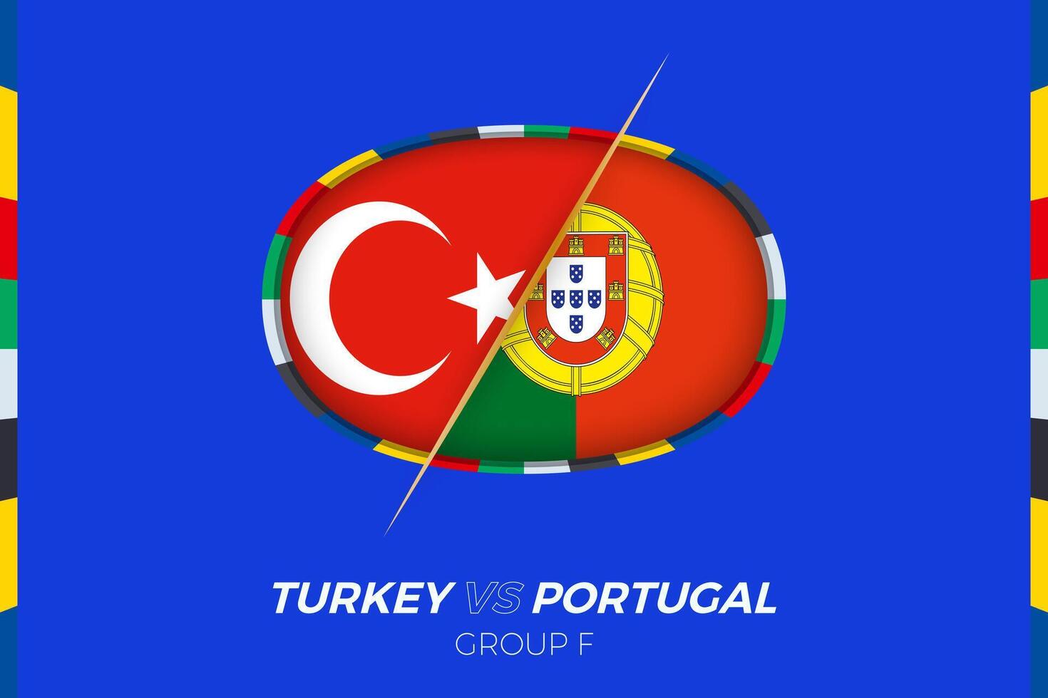 Turkey vs Portugal football match icon for European football Tournament 2024, versus icon on group stage. vector