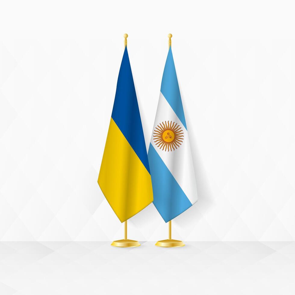 Ucrania y argentina banderas en bandera pararse, ilustración para diplomacia y otro reunión Entre Ucrania y argentina. vector