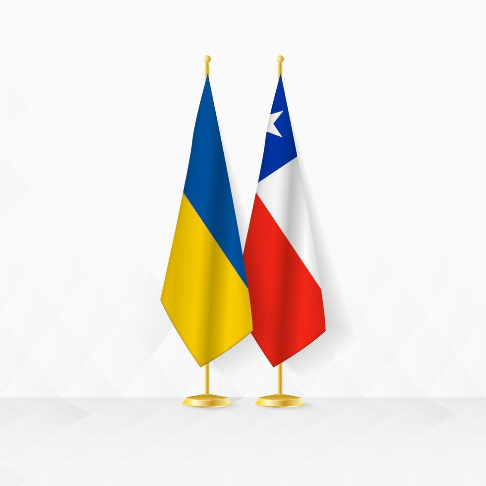 Ukraine and Chile flags on flag stand, illustration for diplomacy and other meeting between Ukraine and Chile. vector